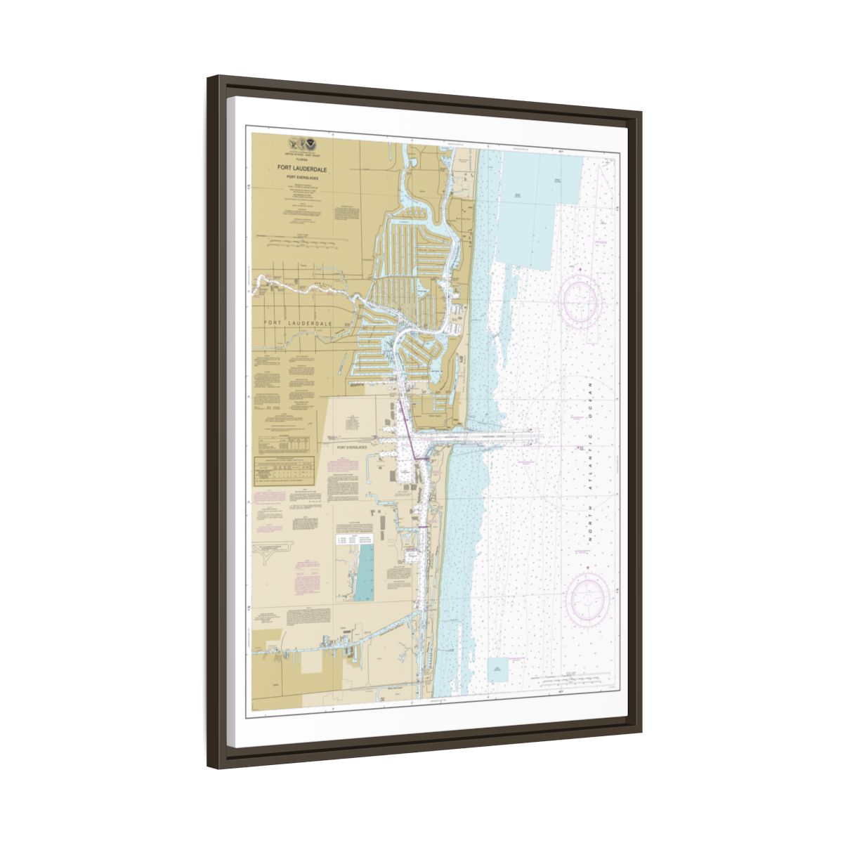 Chart 11470 Fort Lauderdale Port Everglades - NOAA Nautical Chart Floating Frame Canvas | 24" x 32" | 30" x 40" - Espresso side