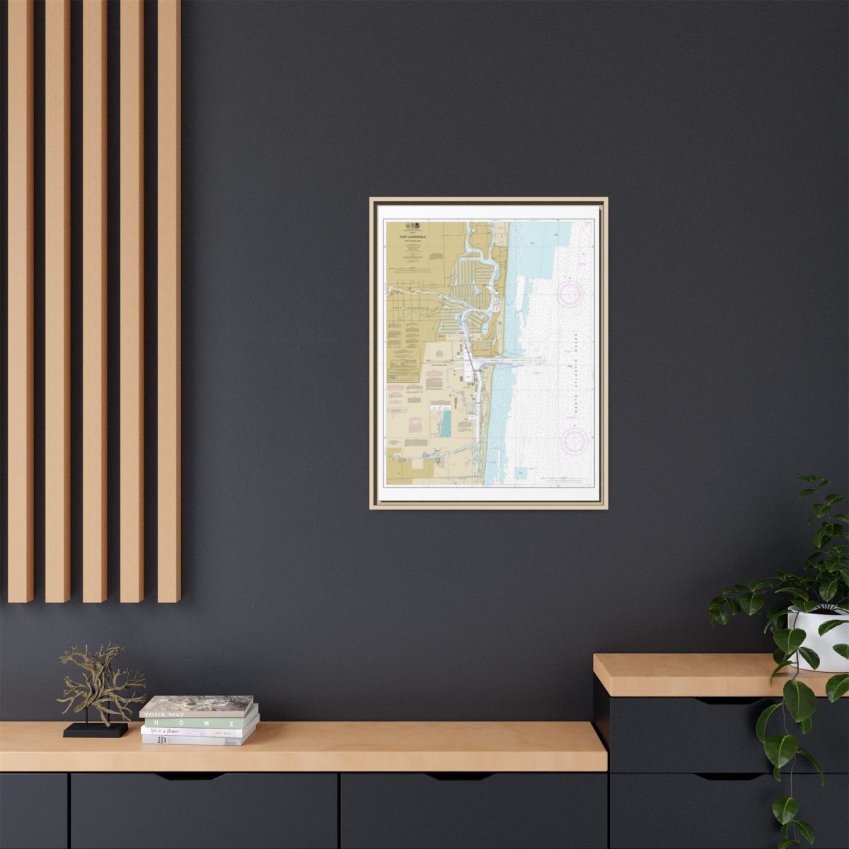 Chart 11470 Fort Lauderdale Port Everglades - NOAA Nautical Chart Floating Frame Canvas | 24" x 32" | 30" x 40" - Natural context-2