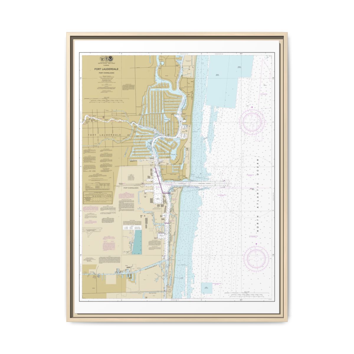 Chart 11470 Fort Lauderdale Port Everglades - NOAA Nautical Chart Floating Frame Canvas | 24" x 32" | 30" x 40" - Natural front