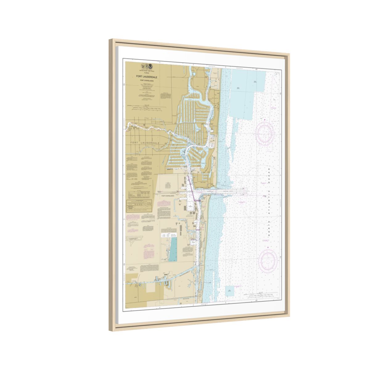 Chart 11470 Fort Lauderdale Port Everglades - NOAA Nautical Chart Floating Frame Canvas | 24" x 32" | 30" x 40" - Natural side