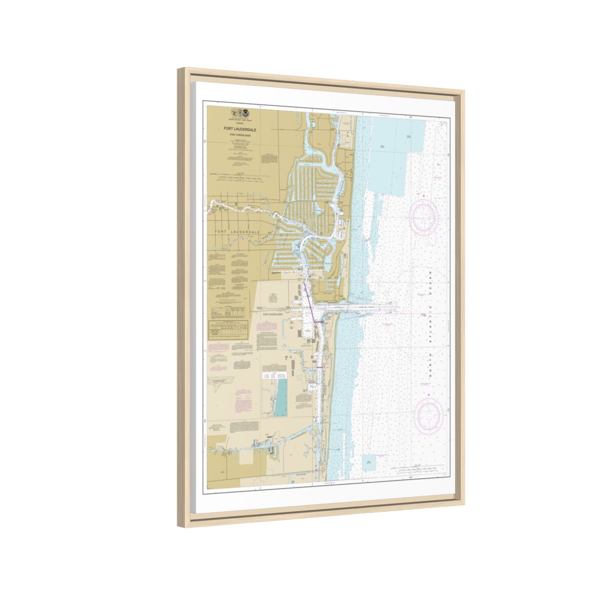 Chart 11470 Fort Lauderdale Port Everglades - NOAA Nautical Chart Floating Frame Canvas | 24" x 32" | 30" x 40" - Natural side