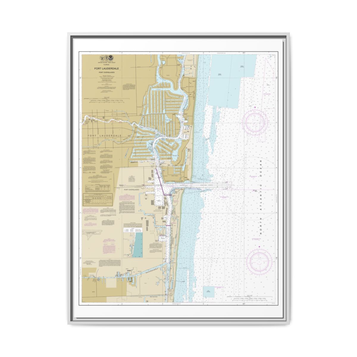 Chart 11470 Fort Lauderdale Port Everglades - NOAA Nautical Chart Floating Frame Canvas | 24" x 32" | 30" x 40" - White front