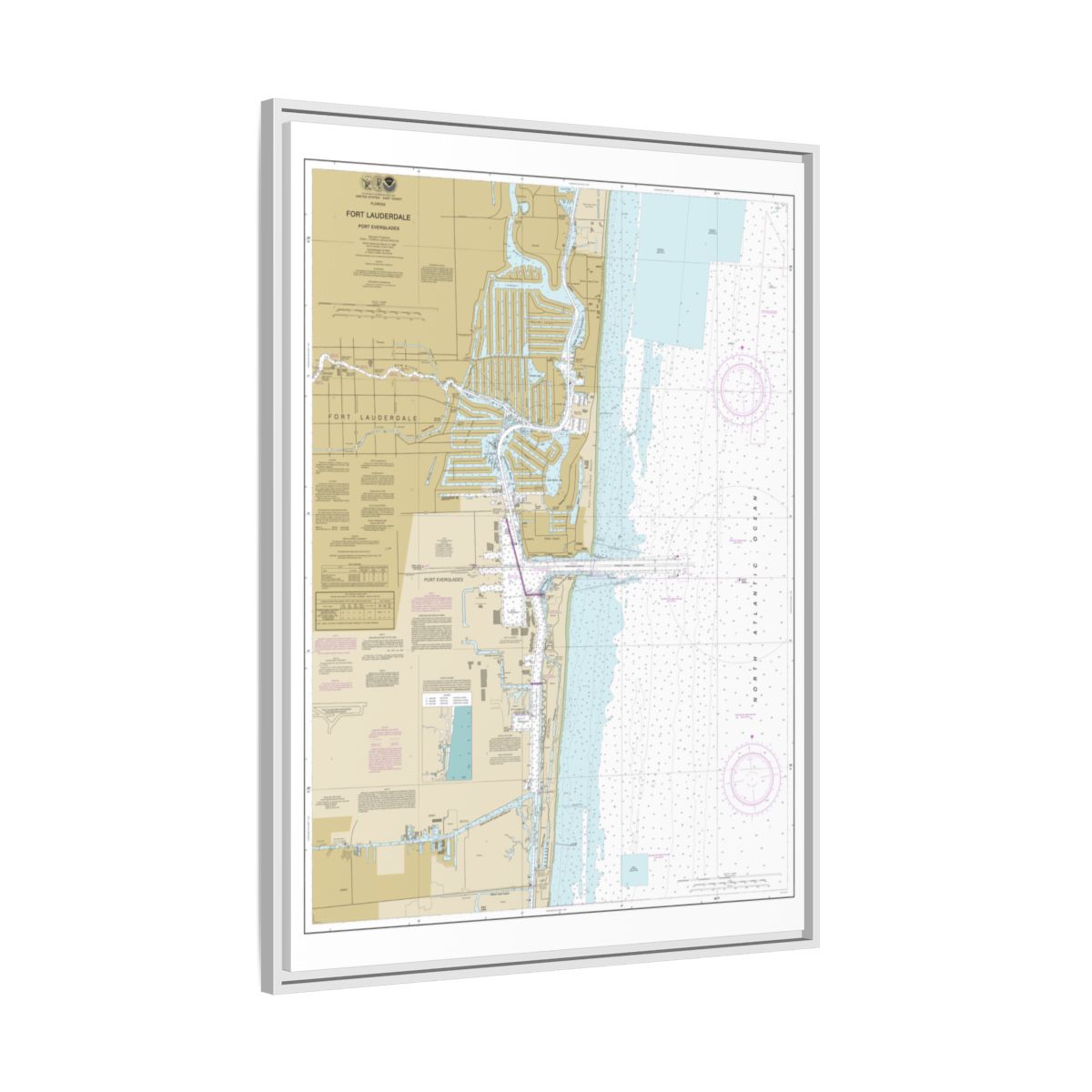 Chart 11470 Fort Lauderdale Port Everglades - NOAA Nautical Chart Floating Frame Canvas | 24" x 32" | 30" x 40" - White side