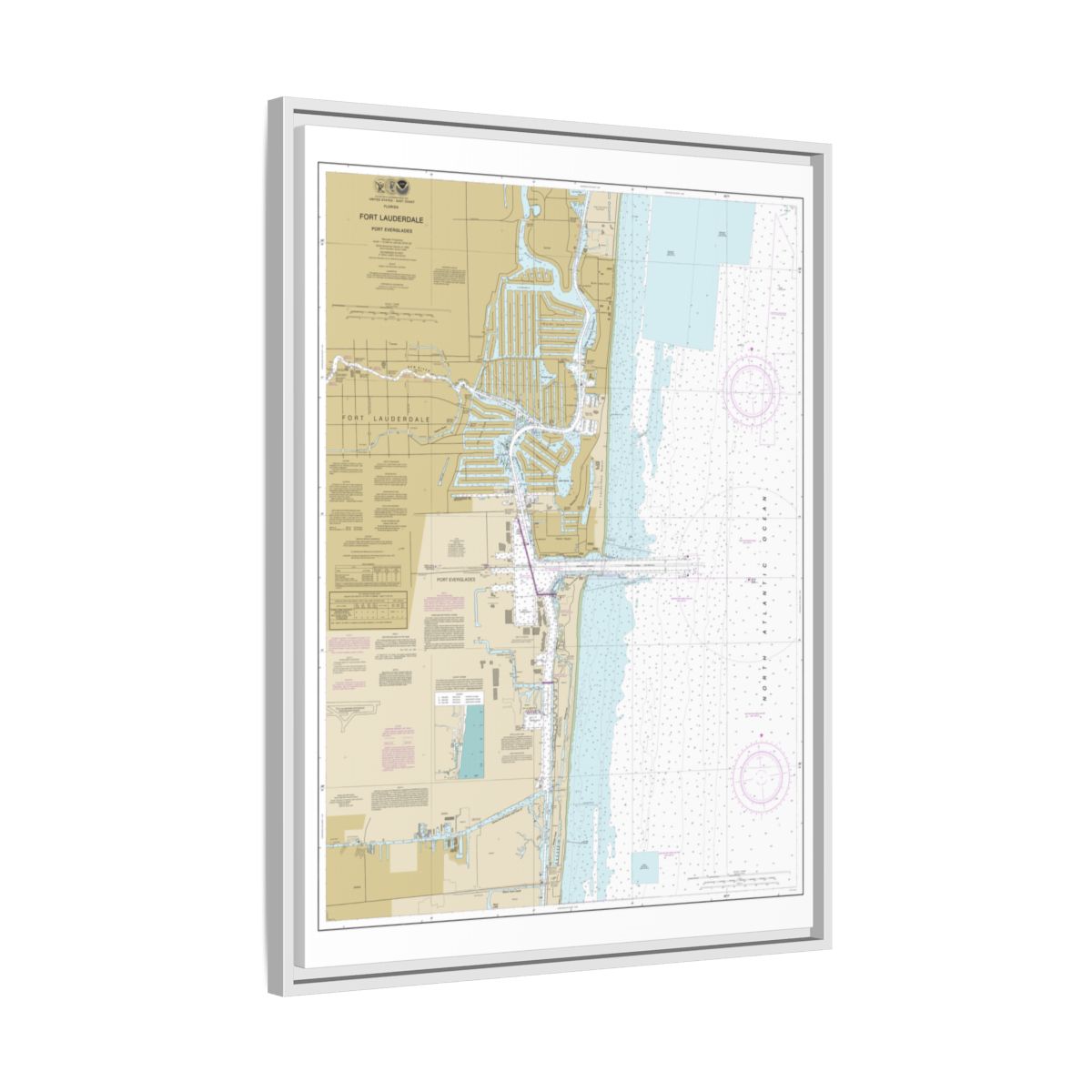 Chart 11470 Fort Lauderdale Port Everglades - NOAA Nautical Chart Floating Frame Canvas | 24" x 32" | 30" x 40" - White side