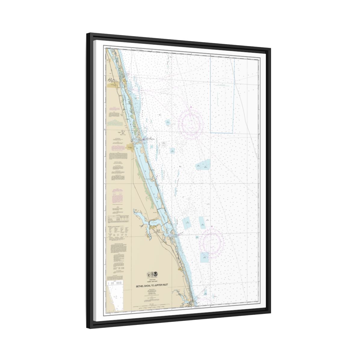 Chart 11474 Bethel Shoal to Jupiter Inlet - NOAA Nautical Chart Floating Frame Canvas | 24" x 32" | 30" x 40" - Black side