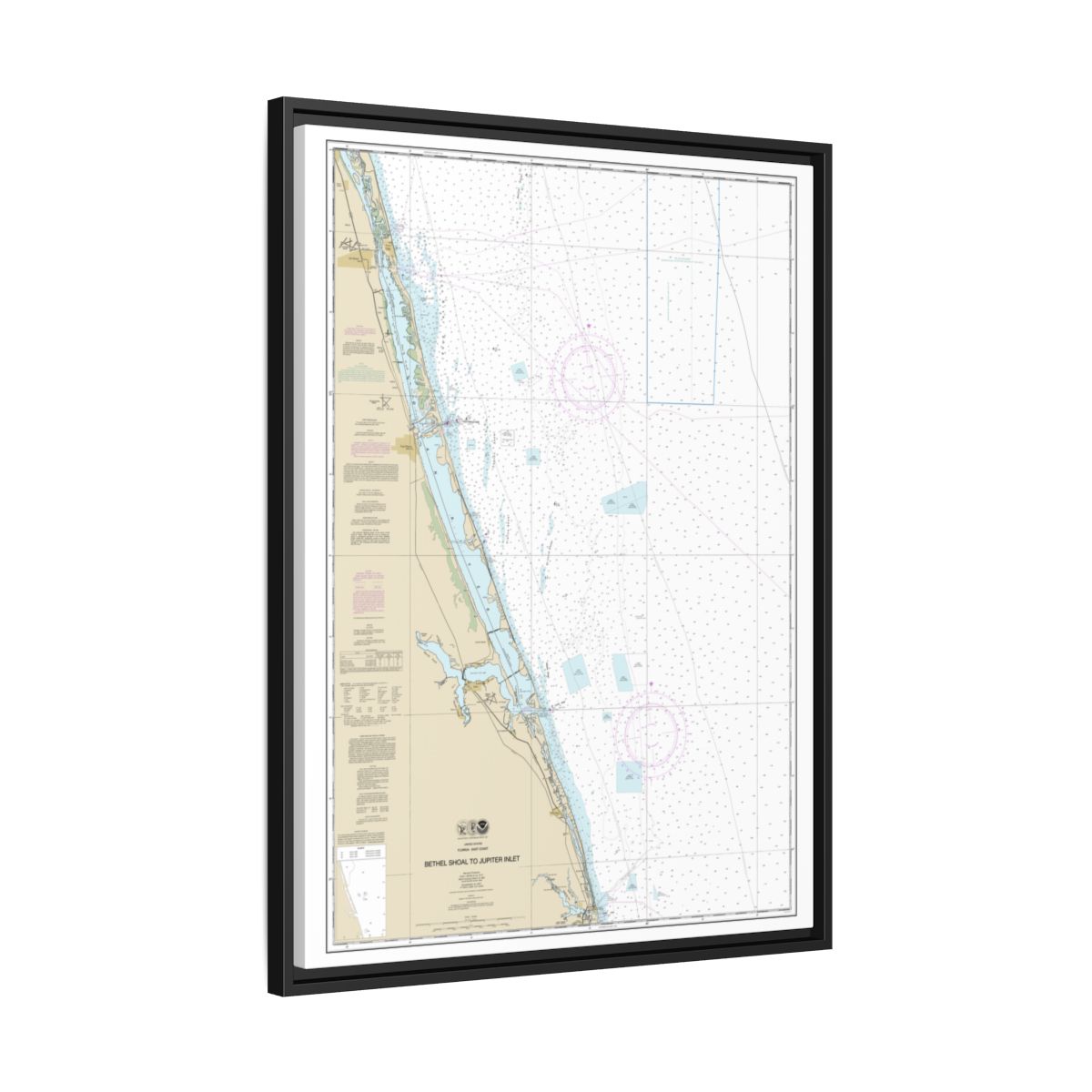 Chart 11474 Bethel Shoal to Jupiter Inlet - NOAA Nautical Chart Floating Frame Canvas | 24" x 32" | 30" x 40" - Black side