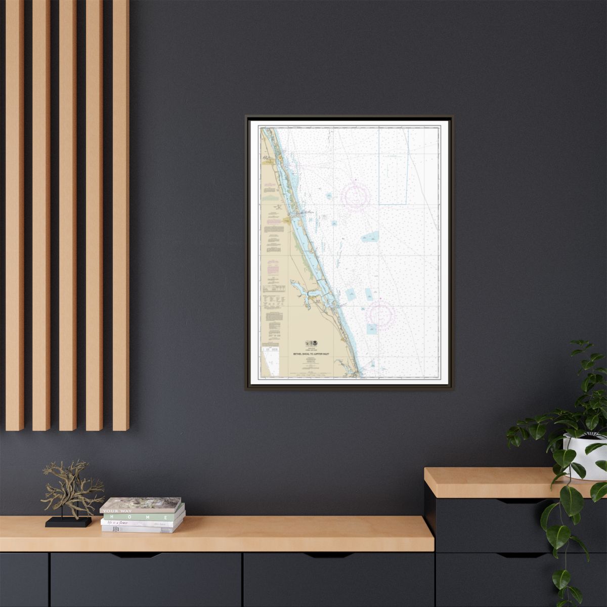 Chart 11474 Bethel Shoal to Jupiter Inlet - NOAA Nautical Chart Floating Frame Canvas | 24" x 32" | 30" x 40" - Espresso context-2