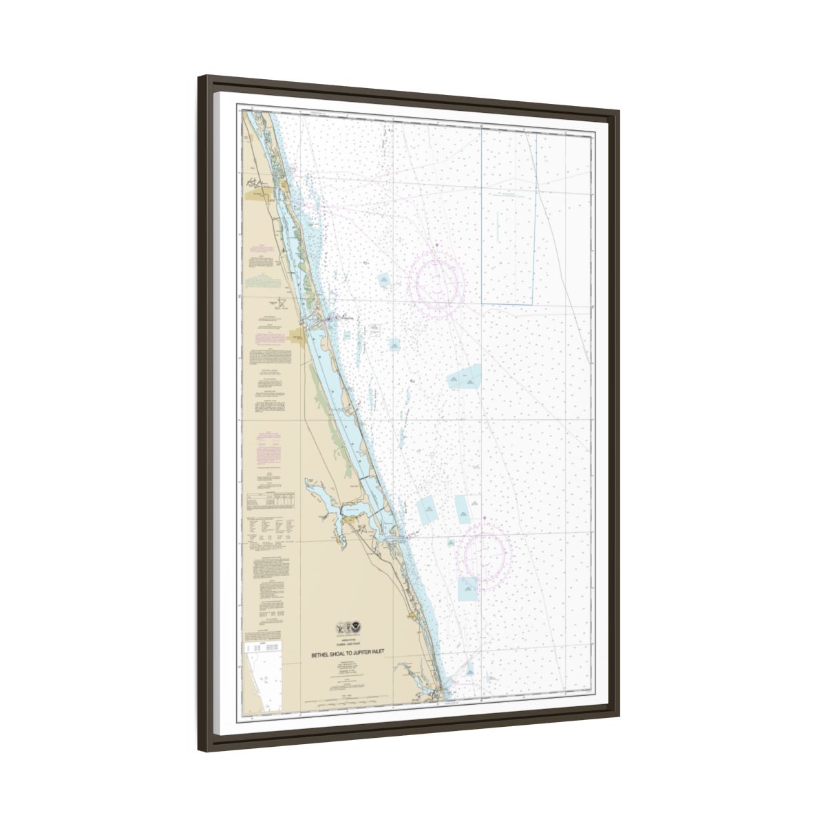 Chart 11474 Bethel Shoal to Jupiter Inlet - NOAA Nautical Chart Floating Frame Canvas | 24" x 32" | 30" x 40" - Espresso side