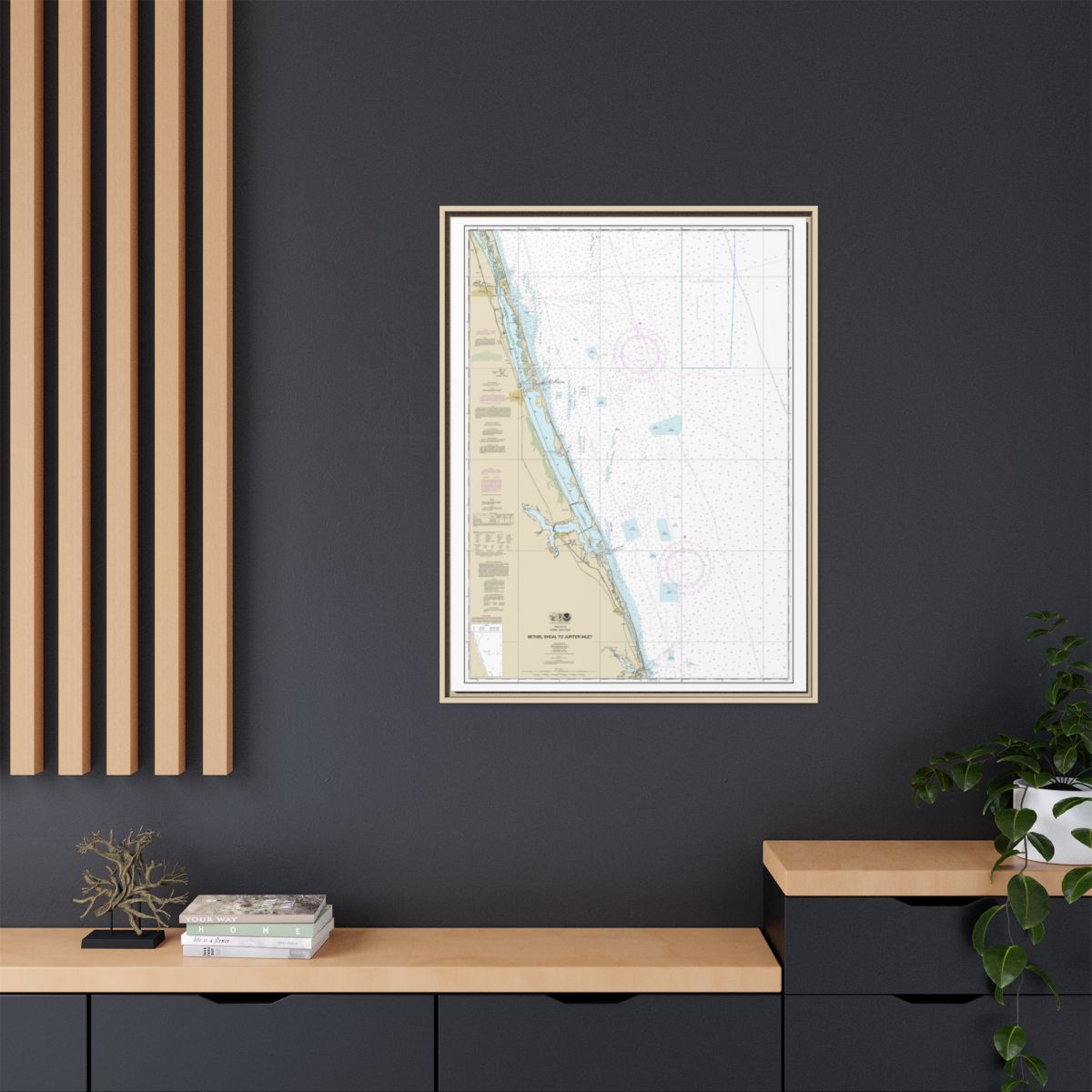 Chart 11474 Bethel Shoal to Jupiter Inlet - NOAA Nautical Chart Floating Frame Canvas | 24" x 32" | 30" x 40" - Natural context-2