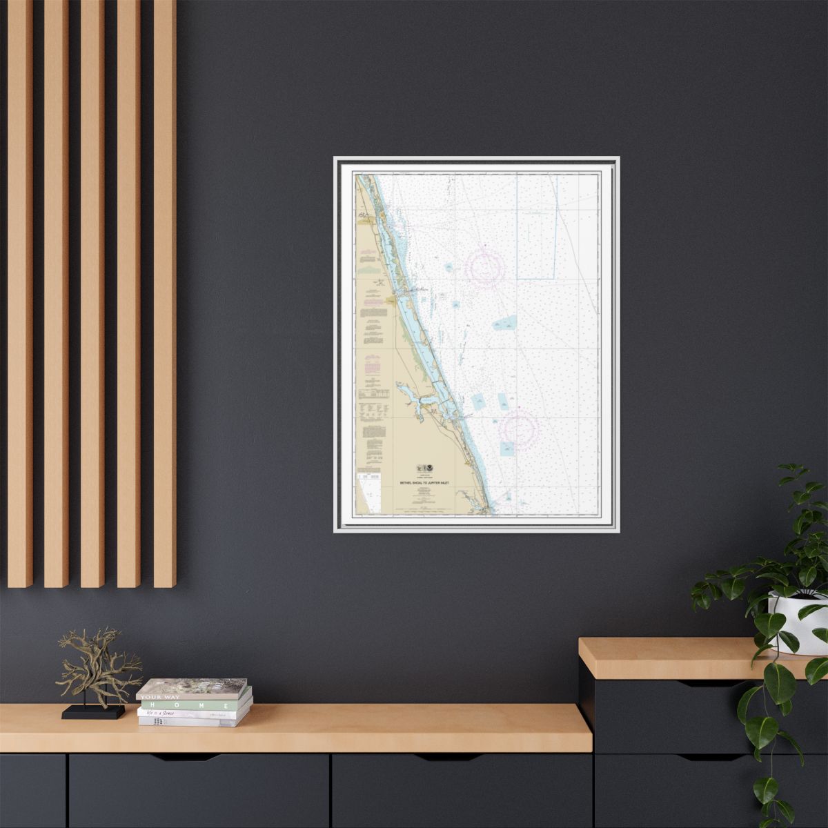 Chart 11474 Bethel Shoal to Jupiter Inlet - NOAA Nautical Chart Floating Frame Canvas | 24" x 32" | 30" x 40" - White context-2