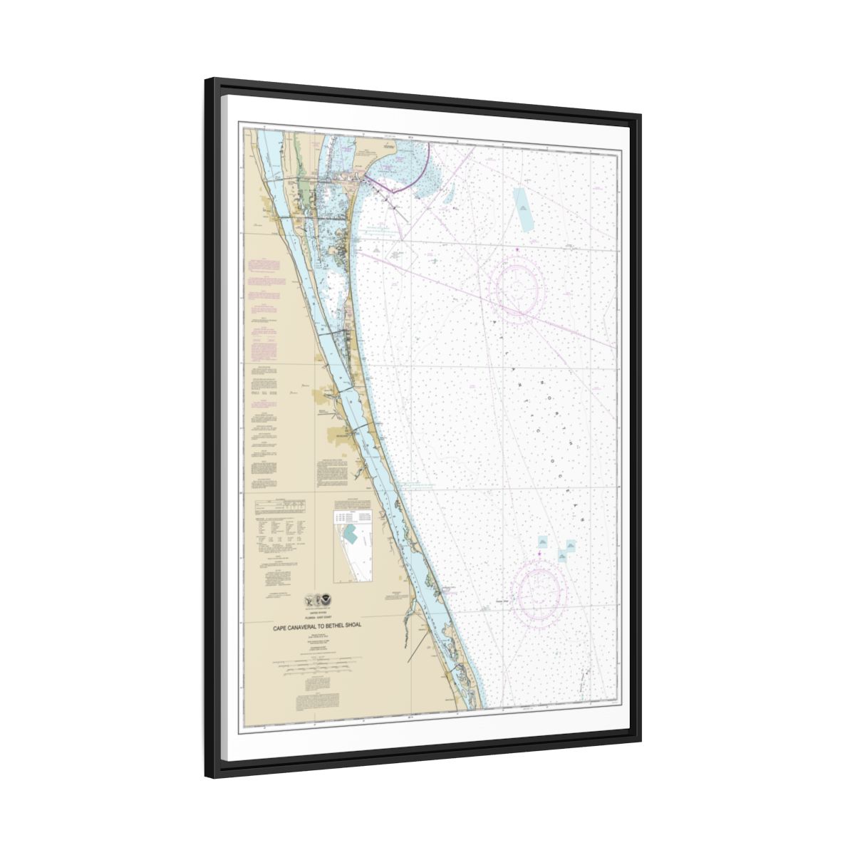Chart 11476 Cape Canaveral to Bethel Shoal - NOAA Nautical Chart Floating Frame Canvas | 24" x 32" | 30" x 40" - Black side