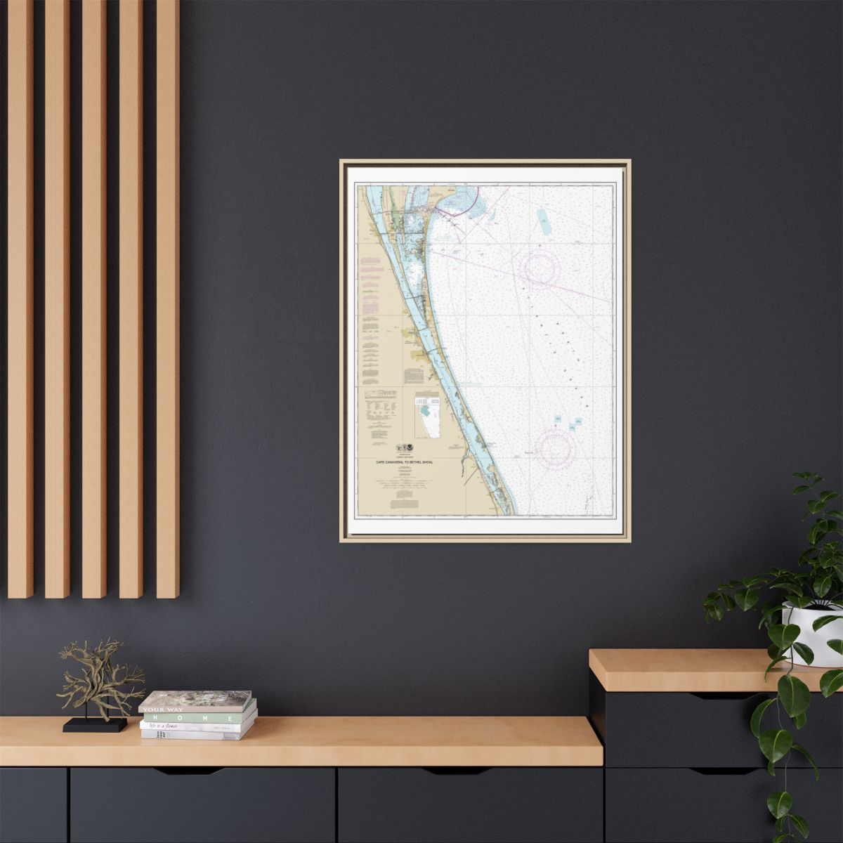Chart 11476 Cape Canaveral to Bethel Shoal - NOAA Nautical Chart Floating Frame Canvas | 24" x 32" | 30" x 40" - Natural context-2