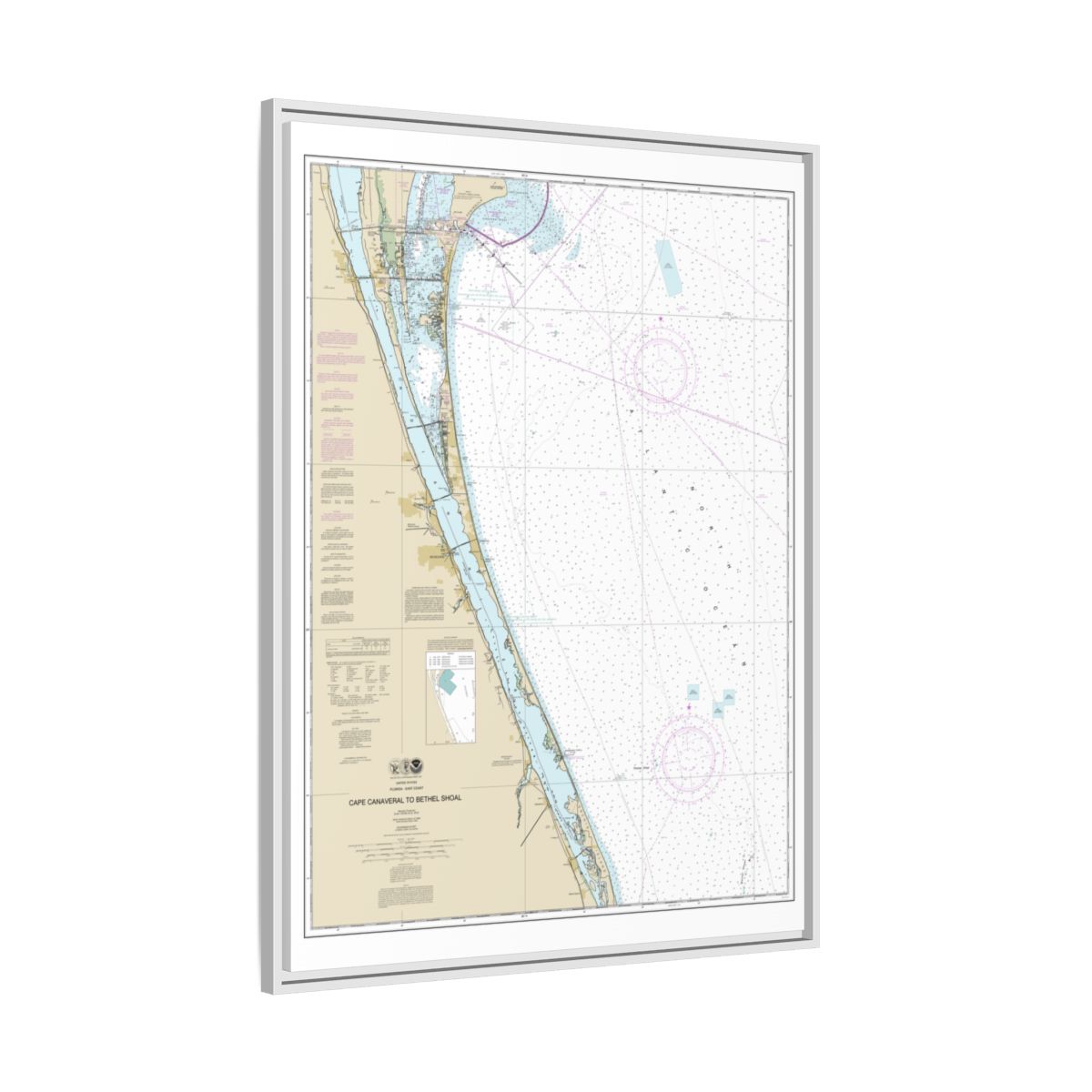 Chart 11476 Cape Canaveral to Bethel Shoal - NOAA Nautical Chart Floating Frame Canvas | 24" x 32" | 30" x 40" - White side