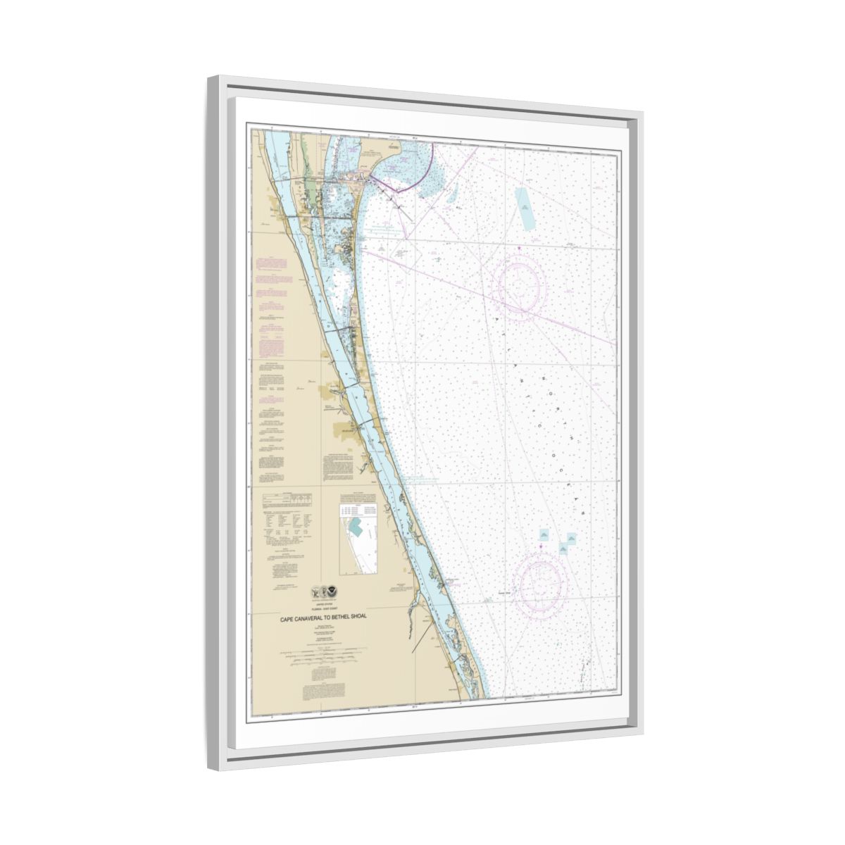 Chart 11476 Cape Canaveral to Bethel Shoal - NOAA Nautical Chart Floating Frame Canvas | 24" x 32" | 30" x 40" - White side