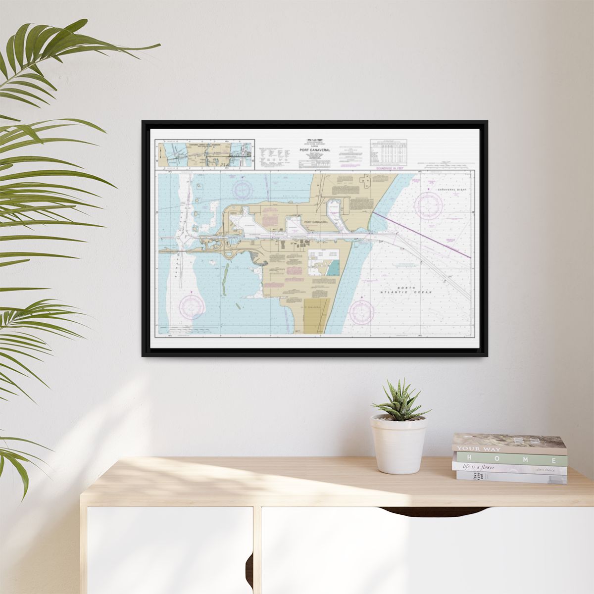 Chart 11478 Port Canaveral;Canaveral Barge Canal Extension - NOAA Nautical Chart Floating Frame Canvas | 30" x 20" | 36" x 24" | 48" x 32" - Black context-1