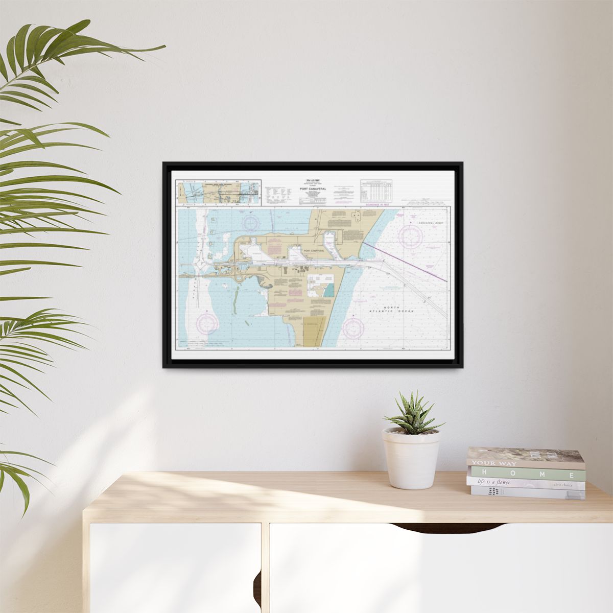 Chart 11478 Port Canaveral;Canaveral Barge Canal Extension - NOAA Nautical Chart Floating Frame Canvas | 30" x 20" | 36" x 24" | 48" x 32" - Black context-1