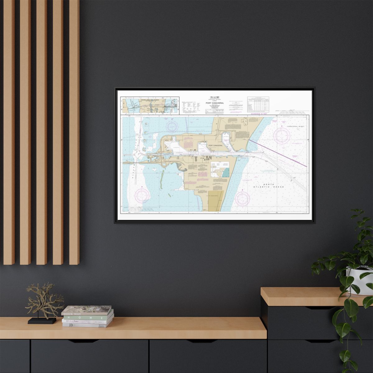 Chart 11478 Port Canaveral;Canaveral Barge Canal Extension - NOAA Nautical Chart Floating Frame Canvas | 30" x 20" | 36" x 24" | 48" x 32" - Black context-2