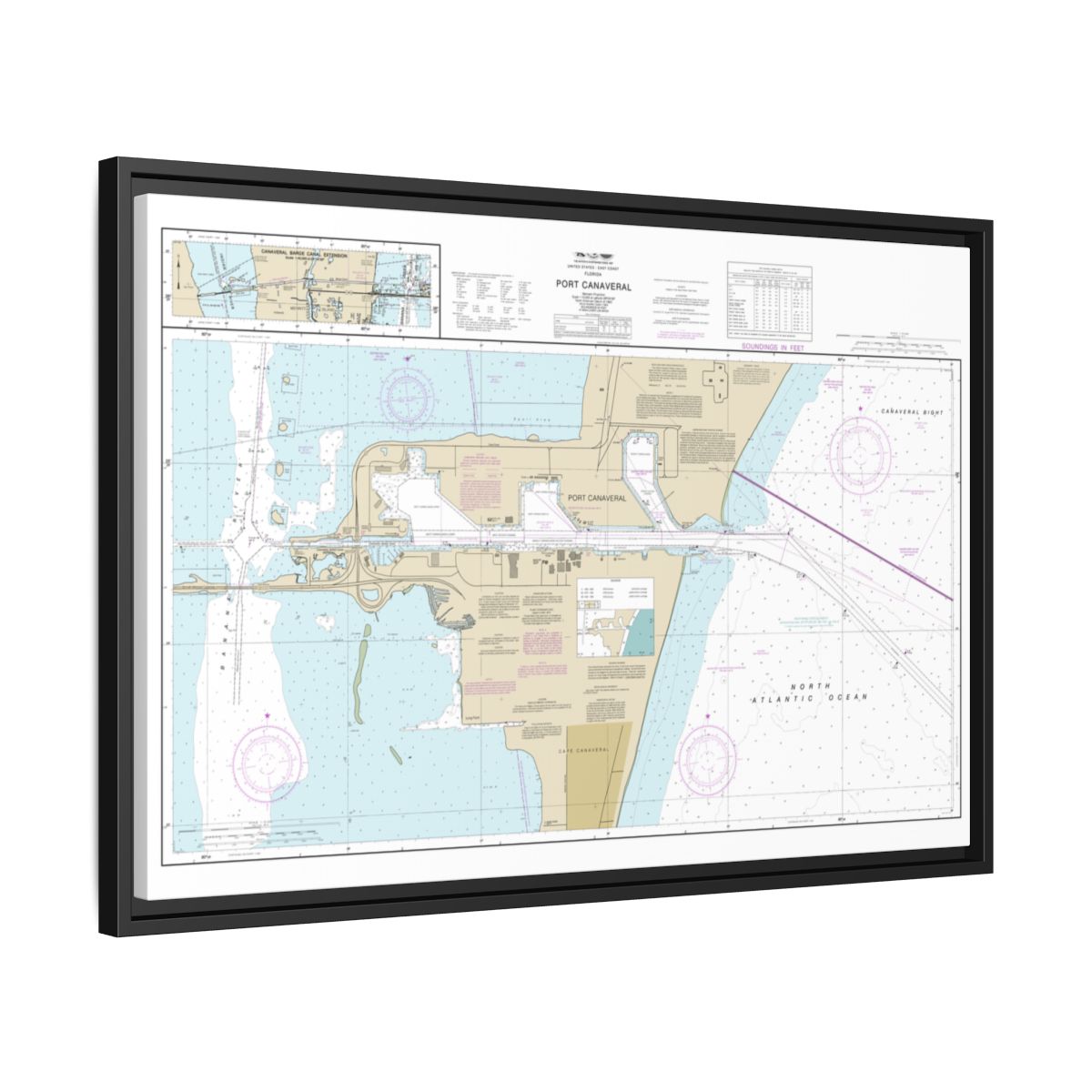 Chart 11478 Port Canaveral;Canaveral Barge Canal Extension - NOAA Nautical Chart Floating Frame Canvas | 30" x 20" | 36" x 24" | 48" x 32" - Black side