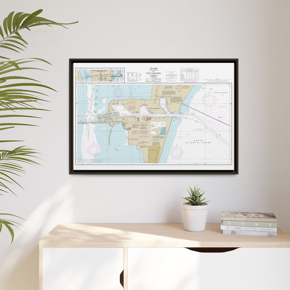 Chart 11478 Port Canaveral;Canaveral Barge Canal Extension - NOAA Nautical Chart Floating Frame Canvas | 30" x 20" | 36" x 24" | 48" x 32" - Espresso context-1