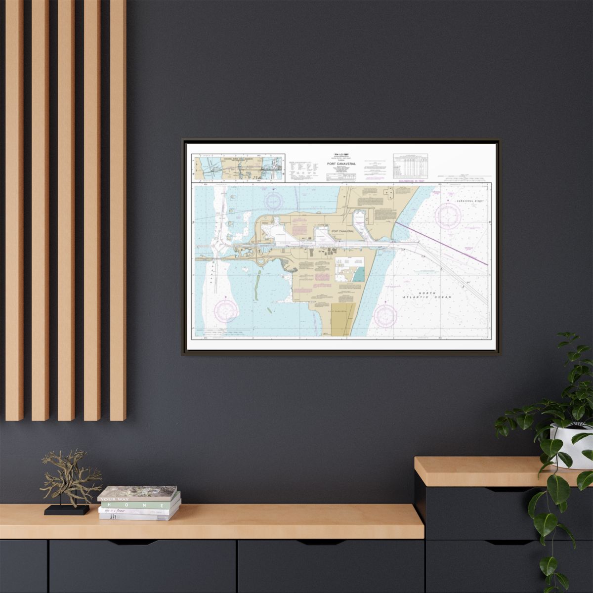 Chart 11478 Port Canaveral;Canaveral Barge Canal Extension - NOAA Nautical Chart Floating Frame Canvas | 30" x 20" | 36" x 24" | 48" x 32" - Espresso context-2