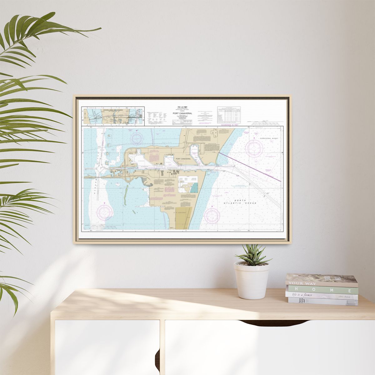Chart 11478 Port Canaveral;Canaveral Barge Canal Extension - NOAA Nautical Chart Floating Frame Canvas | 30" x 20" | 36" x 24" | 48" x 32" - Natural context-1