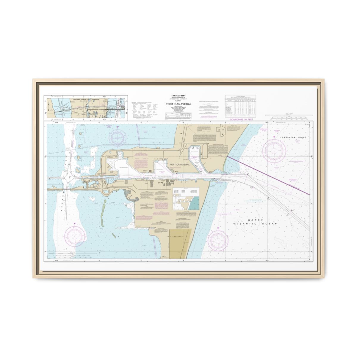 Chart 11478 Port Canaveral;Canaveral Barge Canal Extension - NOAA Nautical Chart Floating Frame Canvas | 30" x 20" | 36" x 24" | 48" x 32" - Natural front
