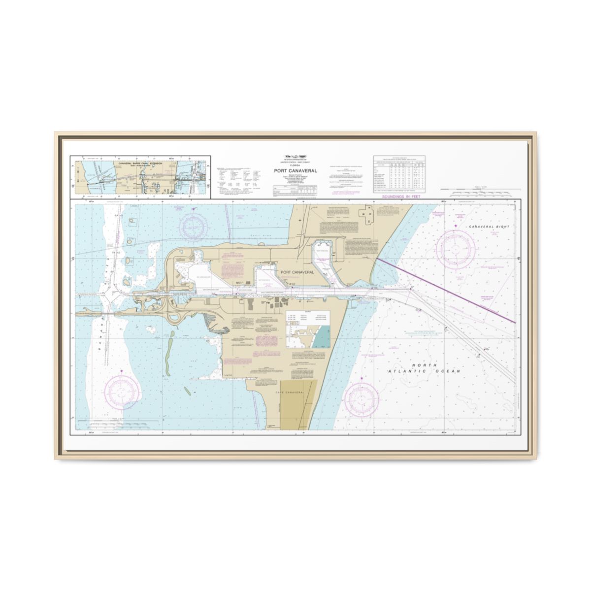 Chart 11478 Port Canaveral;Canaveral Barge Canal Extension - NOAA Nautical Chart Floating Frame Canvas | 30" x 20" | 36" x 24" | 48" x 32" - Natural front