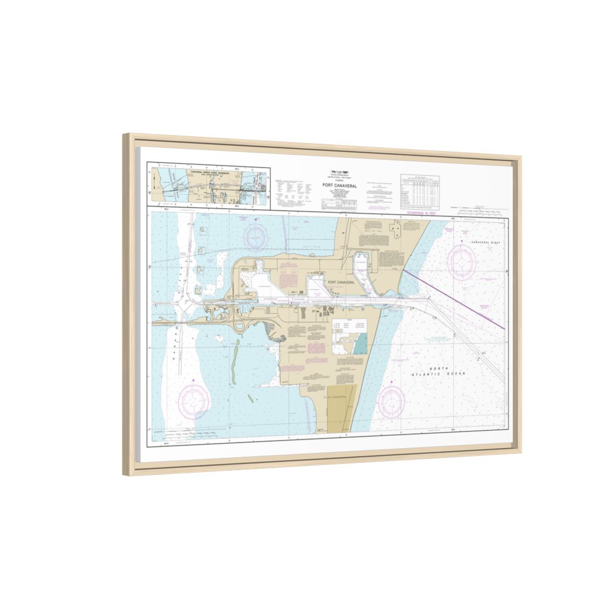 Chart 11478 Port Canaveral;Canaveral Barge Canal Extension - NOAA Nautical Chart Floating Frame Canvas | 30" x 20" | 36" x 24" | 48" x 32" - Natural side