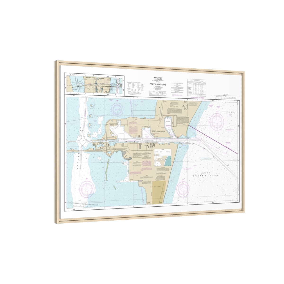 Chart 11478 Port Canaveral;Canaveral Barge Canal Extension - NOAA Nautical Chart Floating Frame Canvas | 30" x 20" | 36" x 24" | 48" x 32" - Natural side