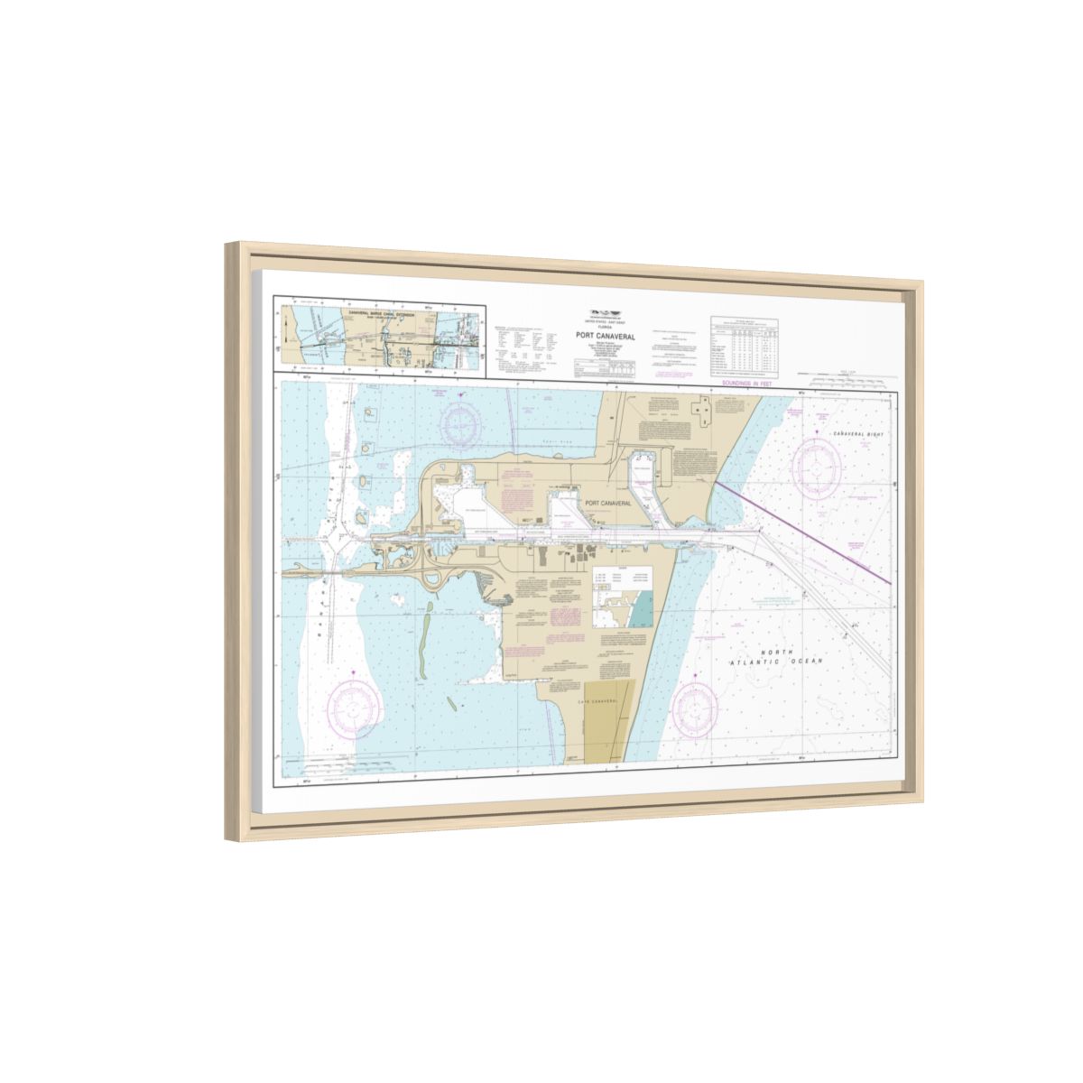 Chart 11478 Port Canaveral;Canaveral Barge Canal Extension - NOAA Nautical Chart Floating Frame Canvas | 30" x 20" | 36" x 24" | 48" x 32" - Natural side