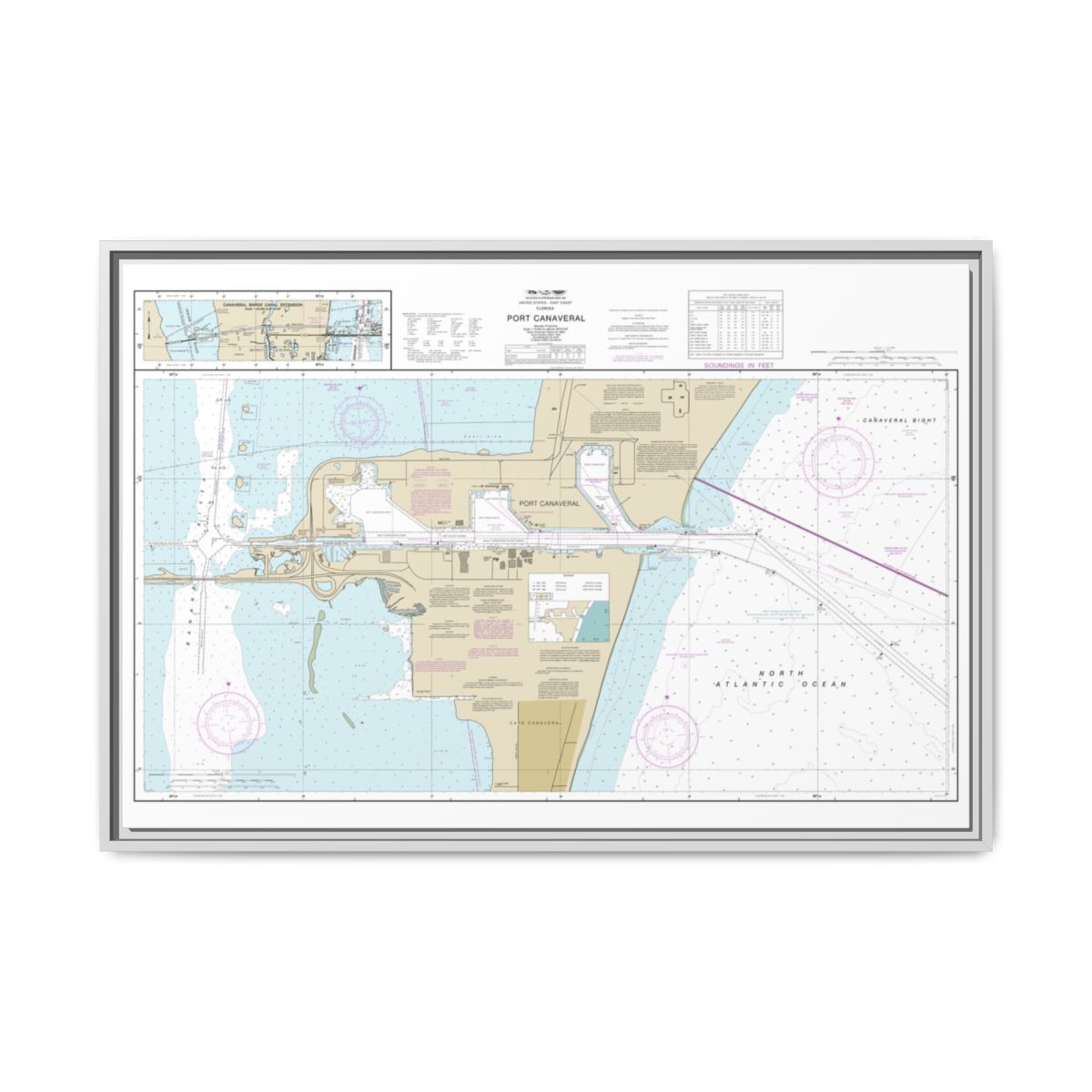 Chart 11478 Port Canaveral;Canaveral Barge Canal Extension - NOAA Nautical Chart Floating Frame Canvas | 30" x 20" | 36" x 24" | 48" x 32" - White front