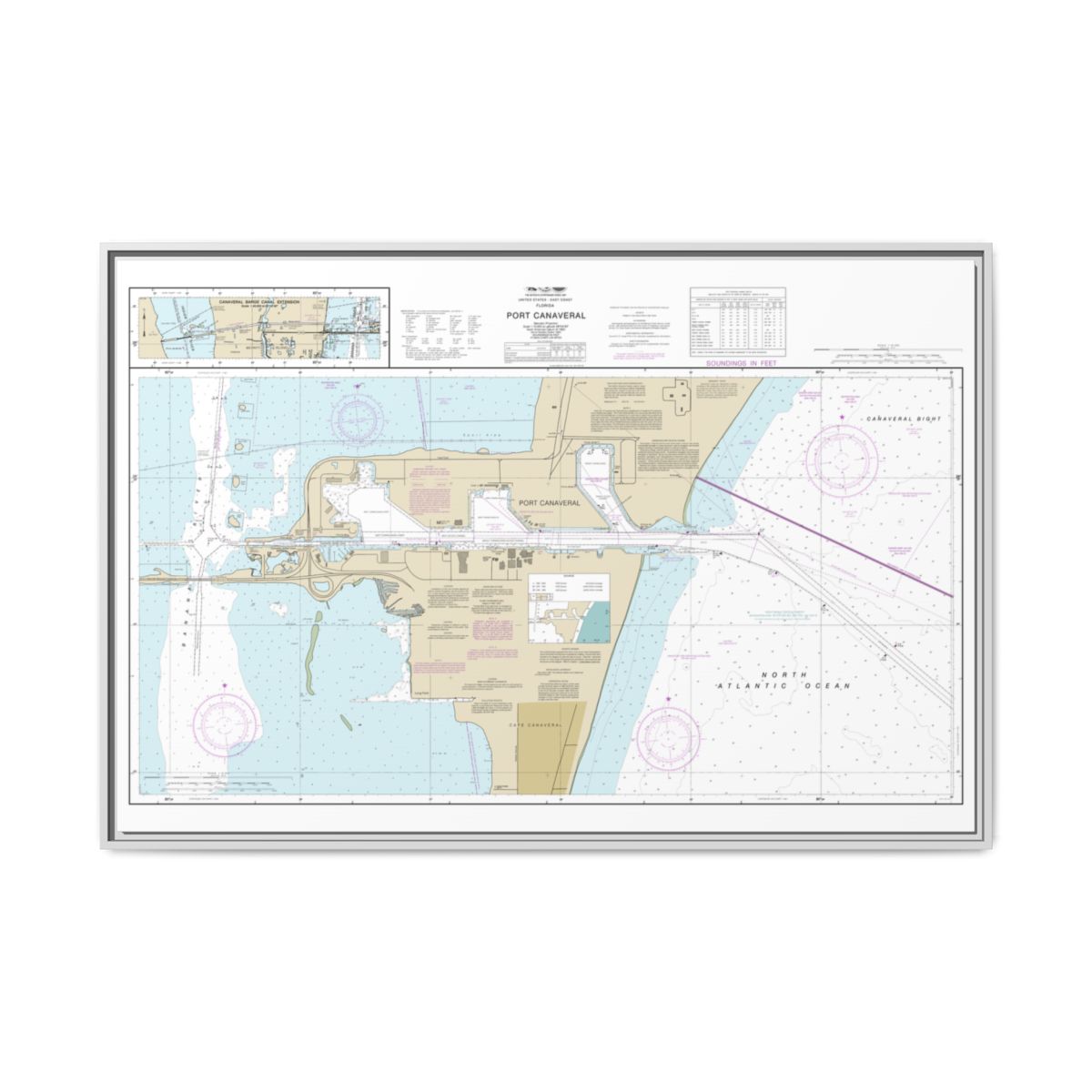 Chart 11478 Port Canaveral;Canaveral Barge Canal Extension - NOAA Nautical Chart Floating Frame Canvas | 30" x 20" | 36" x 24" | 48" x 32" - White front