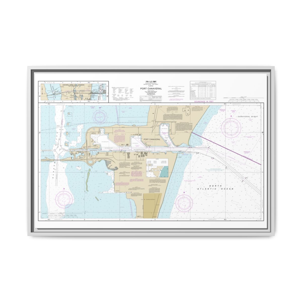 Chart 11478 Port Canaveral;Canaveral Barge Canal Extension - NOAA Nautical Chart Floating Frame Canvas | 30" x 20" | 36" x 24" | 48" x 32" - White front
