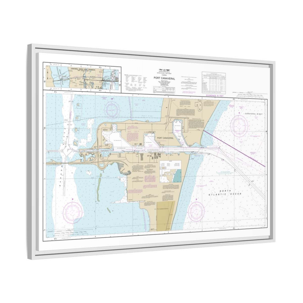 Chart 11478 Port Canaveral;Canaveral Barge Canal Extension - NOAA Nautical Chart Floating Frame Canvas | 30" x 20" | 36" x 24" | 48" x 32" - White side