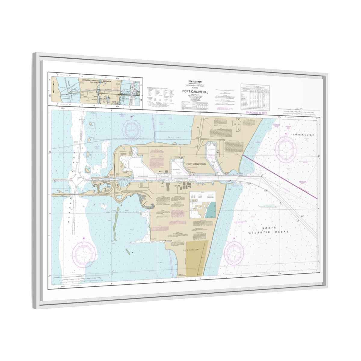 Chart 11478 Port Canaveral;Canaveral Barge Canal Extension - NOAA Nautical Chart Floating Frame Canvas | 30" x 20" | 36" x 24" | 48" x 32" - White side