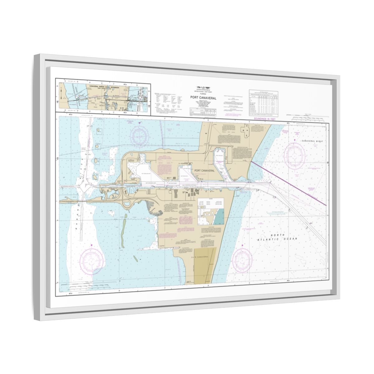 Chart 11478 Port Canaveral;Canaveral Barge Canal Extension - NOAA Nautical Chart Floating Frame Canvas | 30" x 20" | 36" x 24" | 48" x 32" - White side