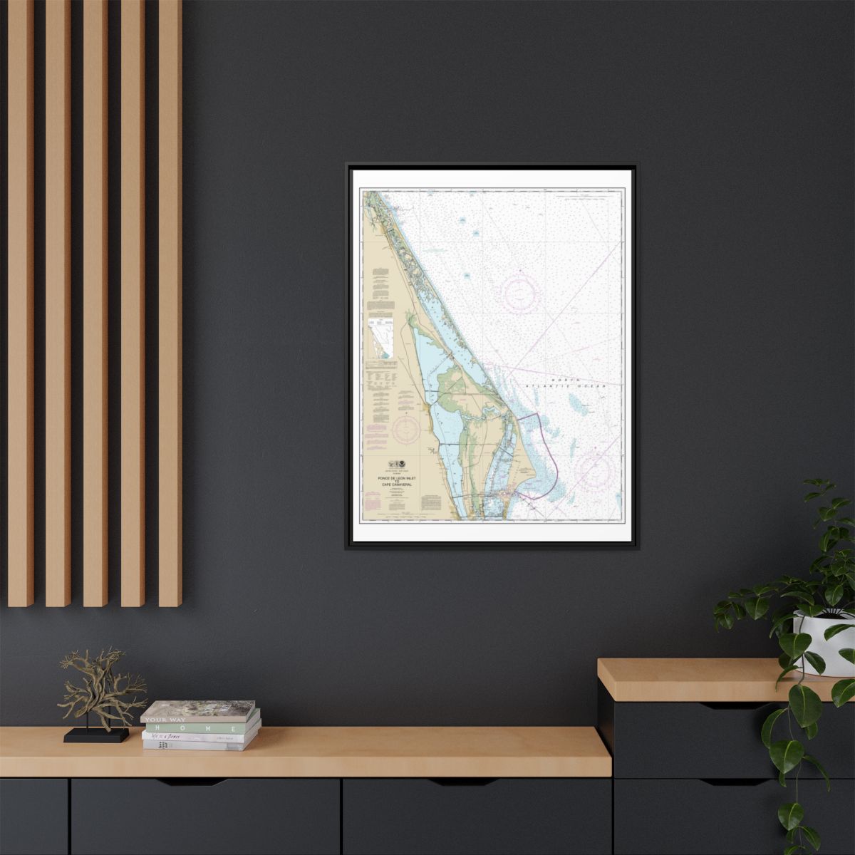 Chart 11484 Ponce de Leon Inlet to Cape Canaveral - NOAA Nautical Chart Floating Frame Canvas | 24" x 32" | 30" x 40" - Black context-2