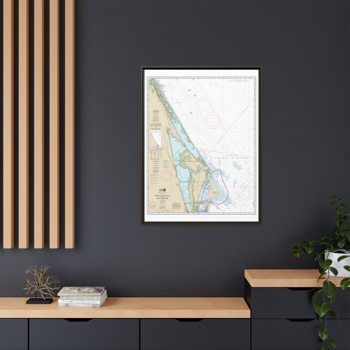Chart 11484 Ponce de Leon Inlet to Cape Canaveral - NOAA Nautical Chart Floating Frame Canvas | 24" x 32" | 30" x 40" - Espresso context-2