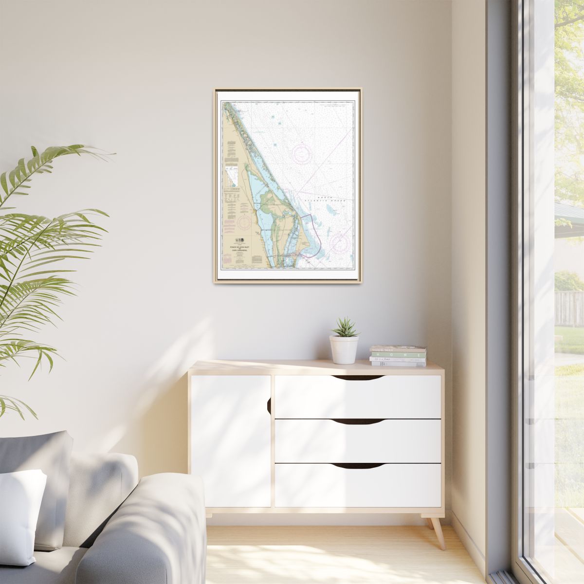 Chart 11484 Ponce de Leon Inlet to Cape Canaveral - NOAA Nautical Chart Floating Frame Canvas | 24" x 32" | 30" x 40" - Natural context-1