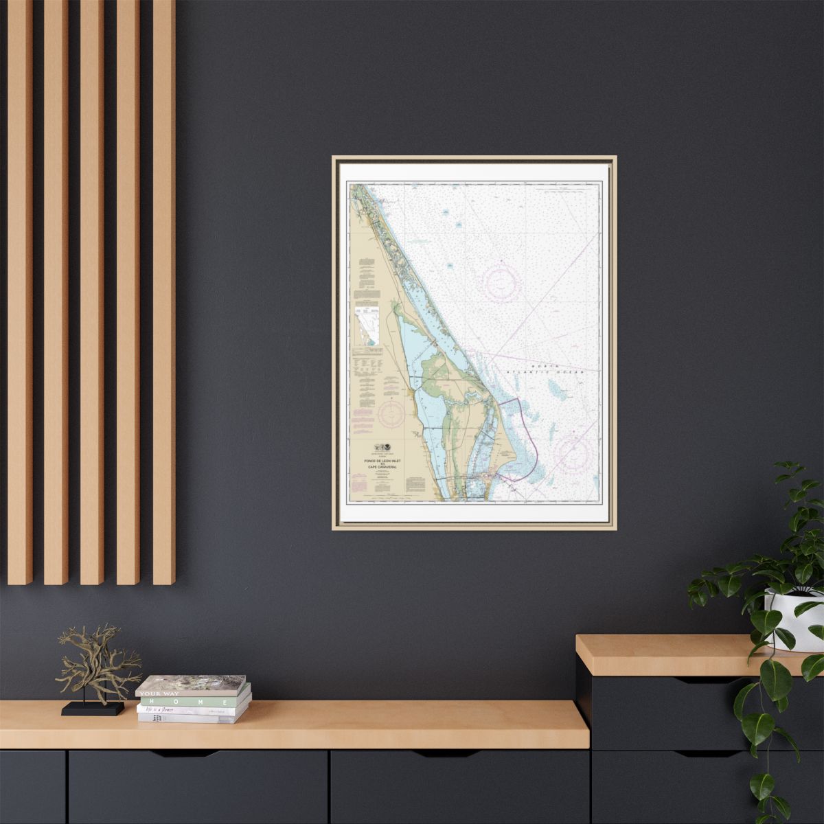 Chart 11484 Ponce de Leon Inlet to Cape Canaveral - NOAA Nautical Chart Floating Frame Canvas | 24" x 32" | 30" x 40" - Natural context-2
