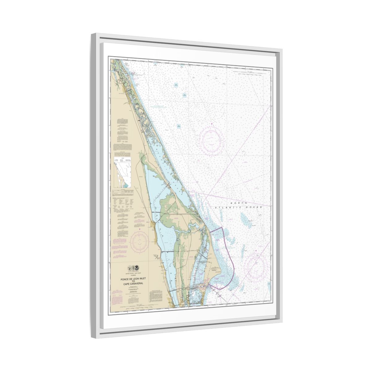 Chart 11484 Ponce de Leon Inlet to Cape Canaveral - NOAA Nautical Chart Floating Frame Canvas | 24" x 32" | 30" x 40" - White side