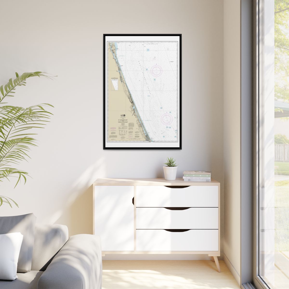 Chart 11486 St. Augustine Light to Ponce de Leon Inlet - NOAA Nautical Chart Floating Frame Canvas | 20" x 30" | 24" x 36" | 32" x 48" - Black context-1