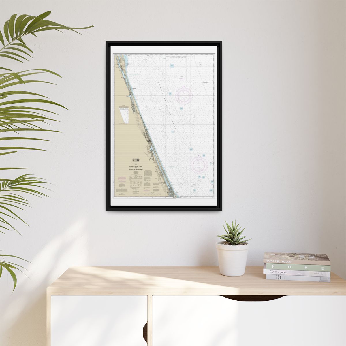 Chart 11486 St. Augustine Light to Ponce de Leon Inlet - NOAA Nautical Chart Floating Frame Canvas | 20" x 30" | 24" x 36" | 32" x 48" - Black context-1