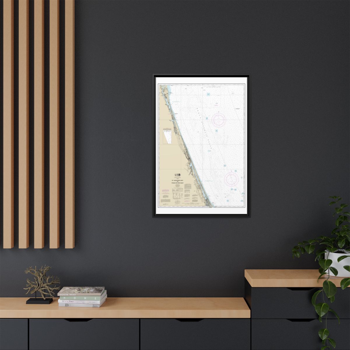 Chart 11486 St. Augustine Light to Ponce de Leon Inlet - NOAA Nautical Chart Floating Frame Canvas | 20" x 30" | 24" x 36" | 32" x 48" - Black context-2