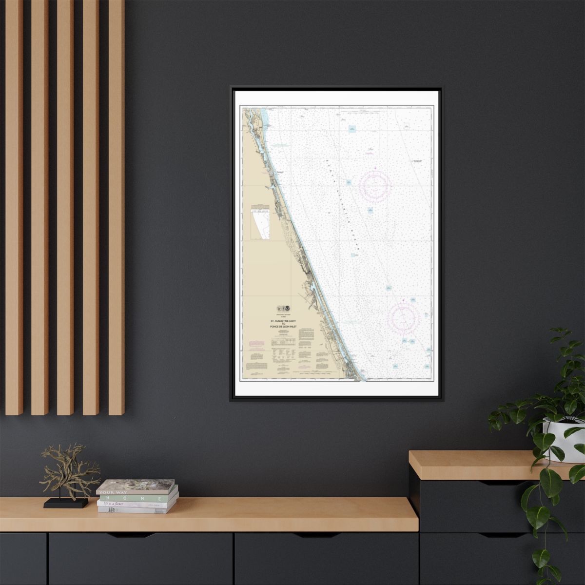 Chart 11486 St. Augustine Light to Ponce de Leon Inlet - NOAA Nautical Chart Floating Frame Canvas | 20" x 30" | 24" x 36" | 32" x 48" - Black context-2