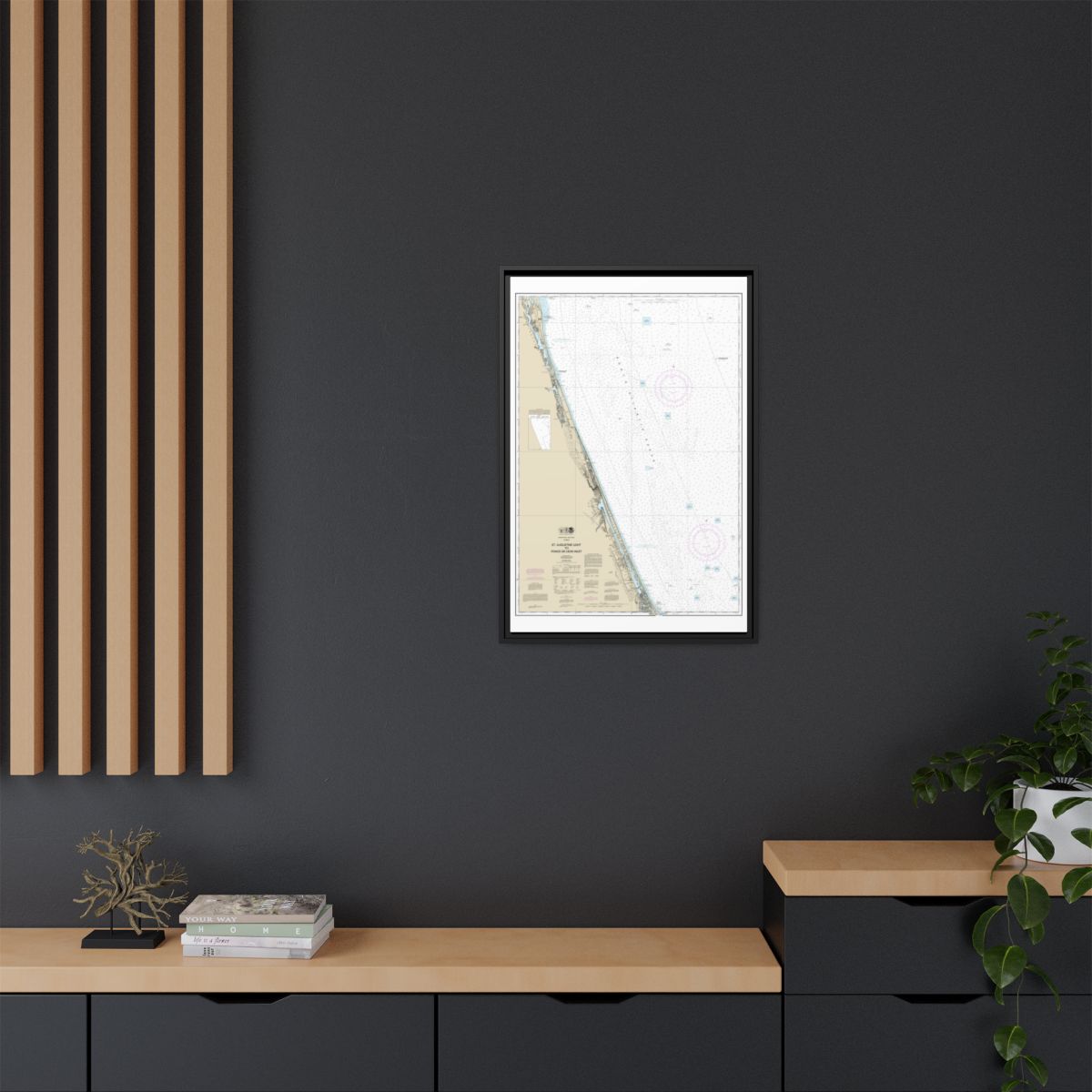 Chart 11486 St. Augustine Light to Ponce de Leon Inlet - NOAA Nautical Chart Floating Frame Canvas | 20" x 30" | 24" x 36" | 32" x 48" - Black context-2