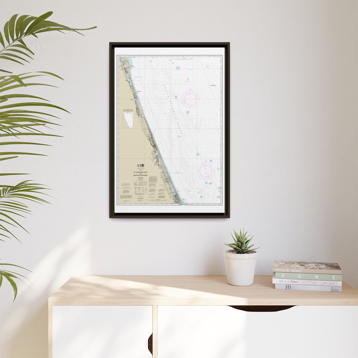 Chart 11486 St. Augustine Light to Ponce de Leon Inlet - NOAA Nautical Chart Floating Frame Canvas | 20" x 30" | 24" x 36" | 32" x 48" - Espresso context-1