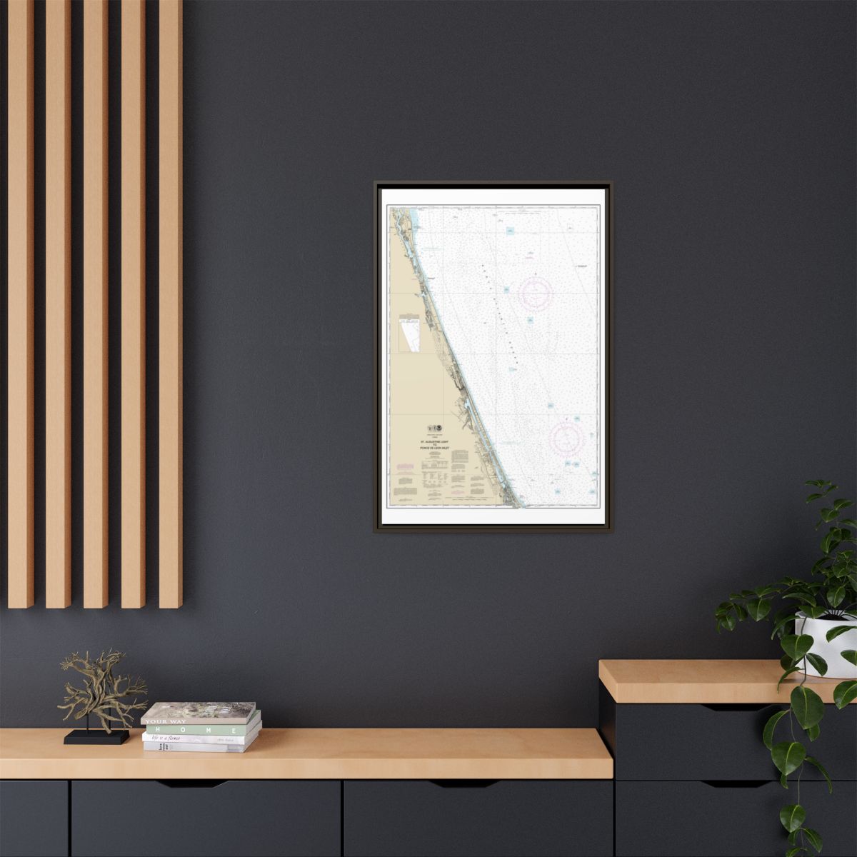 Chart 11486 St. Augustine Light to Ponce de Leon Inlet - NOAA Nautical Chart Floating Frame Canvas | 20" x 30" | 24" x 36" | 32" x 48" - Espresso context-2
