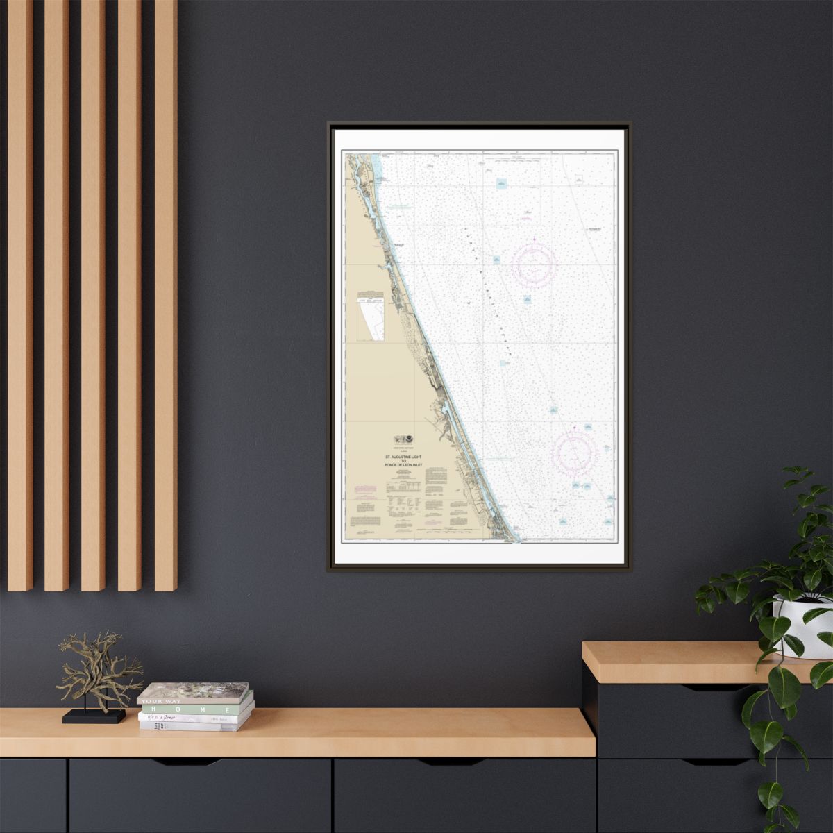 Chart 11486 St. Augustine Light to Ponce de Leon Inlet - NOAA Nautical Chart Floating Frame Canvas | 20" x 30" | 24" x 36" | 32" x 48" - Espresso context-2