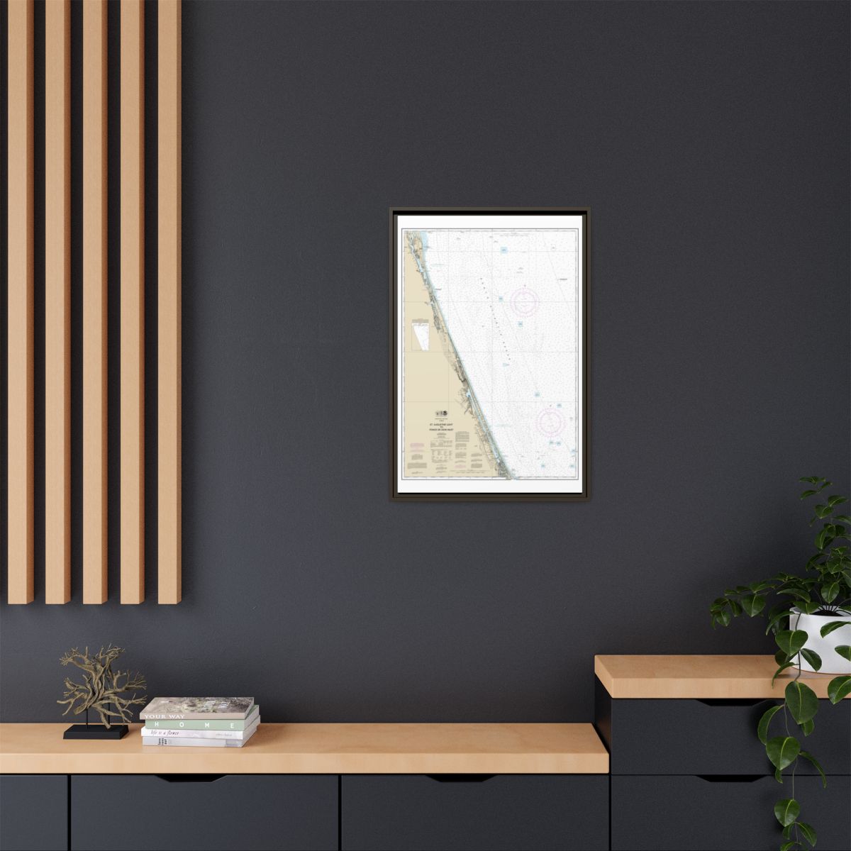 Chart 11486 St. Augustine Light to Ponce de Leon Inlet - NOAA Nautical Chart Floating Frame Canvas | 20" x 30" | 24" x 36" | 32" x 48" - Espresso context-2